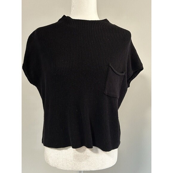Unbranded Black Short Sleeve Mock Neck Sweater with Pocket Medium - Picture 1 of 4
